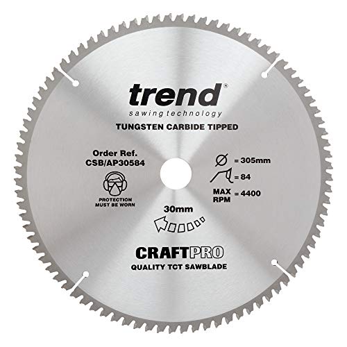 Trend Lama Per Sega Circolare Craftpro Tct Per Piano Di Lavoro In Alluminio E Plastica, Diametro 305 Mm X 84 Denti X Foro 30 Mm, Punta In Carburo Di T