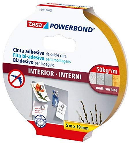 Tesa Powerbond Indoor - Nastro Biadesivo Per Interni - Nastro Adesivo Resistente Per Il Fissaggio Di Oggetti Piatti - Tenuta Fino A 5 Kg Per 10 Cm Di