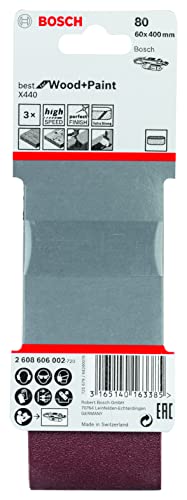 Bosch Accessories 3 Pz. Set Di Nastri Abrasivi X440 Best For Wood And Paint,Per Legno E Vernice, Grana 80, 60 X 400 Mm, Accessori Per Levigatrici A Na