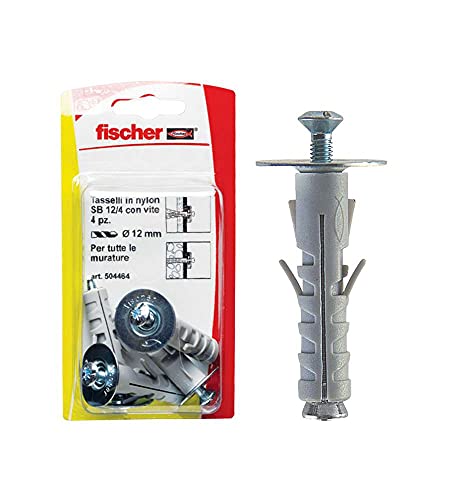 Fischer, 4 Tasselli Sb 12/8 K Con Gancio Corto, Universali Per Il Fissaggio Di Lampade, Specchi, Mobili Su Muro E Cemento