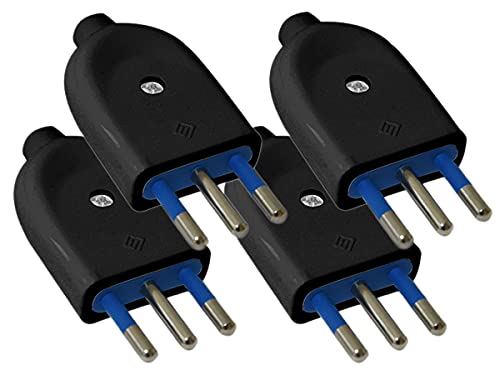 4 Pezzi Spina Elettrica, Spina 2P+T 250V, Spina Italiana Piatta (Spina Piccola 10A, Nero)