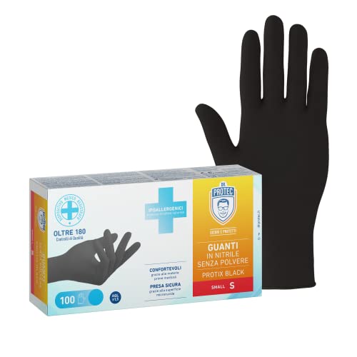 Bericah Dr. Protec,Protix Black, Guanti In Nitrile, Senza Polvere, Taglia S,100 Pezzi