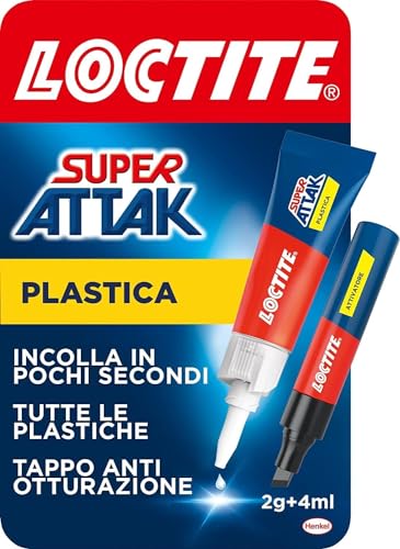 Loctite Super Attak Plastica, Colla Per Plastica Istantanea, Tubetto Di Colla Liquida Trasparente Specifica Per Tutti I Tipi Di Plastica, Colla Cianoa