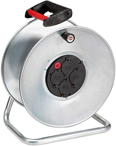 Brennenstuhl 1193105 Avvolgicavo Vuoto Serie Garant Sk In Acciaio Zincato Antiruggie Diametro 32 Cm Maniglia Ergonomica, Spina Italiana 16A E 4 Prese