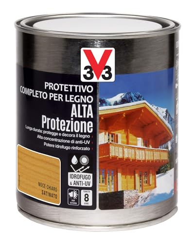 V33 Protettivo Completo Per Legno A Solvente Alta Protezione Noce Chiaro 0,75 L