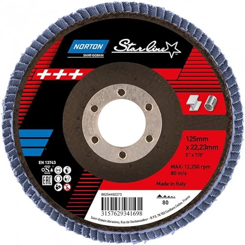 Disco Abrasivo Norton Starline In Alluminio, Grana 80, 125 Mm, 10 Pezzi
