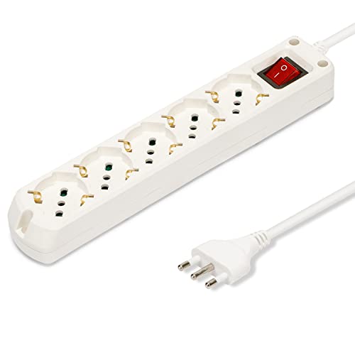 Multipresa 5 Posti Polivalenti Schuko + 10/16A Con Interruttore Cavo 1M E Spina 16A