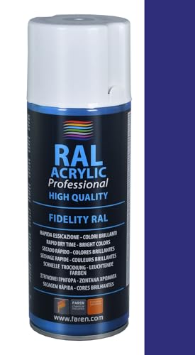 Faren Ral Acrylic, Vernice Spray Acrilica 100%, Smalto Fidelity Ral, Colori Brillanti A Rapida Essiccazione, 400Ml (Ral 5002 Blu Oltrmare)(1Pz)