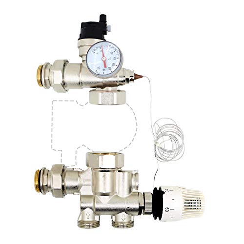 Kit Gruppo Pompa Riscaldamento Di Valvola Sfogo Aria Sicurezza Testa Termostatica Termostato - Per Collettore Riscaldamento A Pavimento Pompa Ricircol