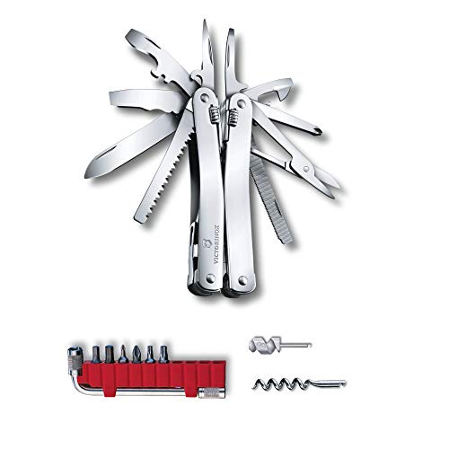 Victorinox, Strumento Multifunzione Swiss Tool Spirit X Plus, 35 Funzioni, Pinza Combinata, Seghetto Per Metalli, Custodia In Pelle, Argento