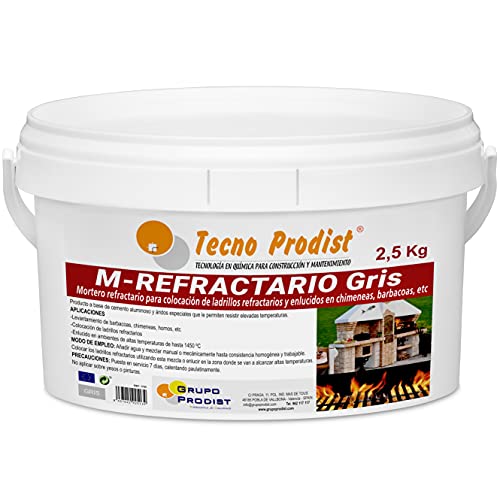 M-Refractario Gris Di Tecno Prodist - (2,5 Kg) Malta Refrattaria Speciale Per Mattoni Refrattari E Intonaci In Ambienti Che Raggiungono Alte Temperatu