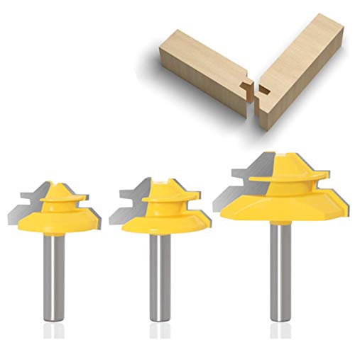 3 Pezzi Set Fresa Per Tagli A 45 Gradi, Aplus 8Mm Router Bits Di Falegnameria, Frese Trapano Lavorazione Del Legno Strumenti
