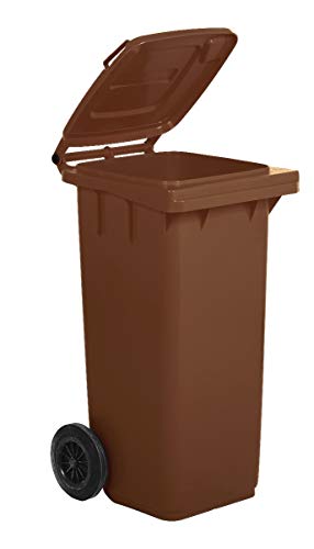 Bidone Carrellato Per La Raccolta Differenziata Rifiuti Mobil Plastic 120 Lt Per Uso Esterno - Marrone (Uni En 840)