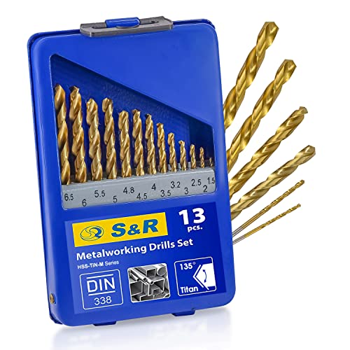 S&R Punte Trapano Metallo Titanio Rettificate 13Pz (1,5-6,5 Mm) 135° Din 338. Punte Avvitatore Professionali