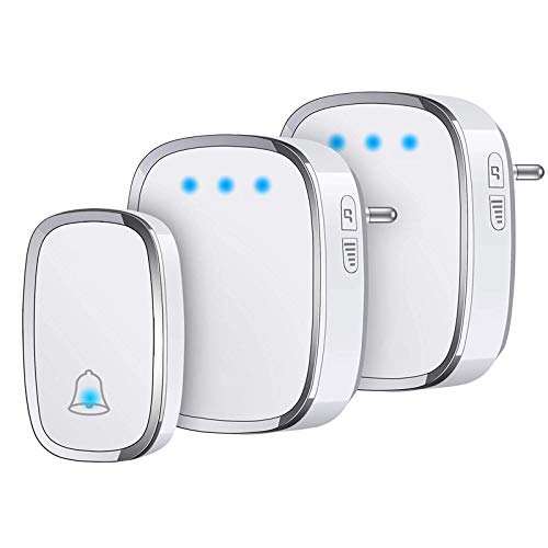 Yyq Campanello Senza Fili Da Esterno Impermeabile Ip44, Wireless Doorbell Con Raggio D’Azione 300M, Indicatore Led, 1 Trasmettitore Pulsante E 2 Ricev