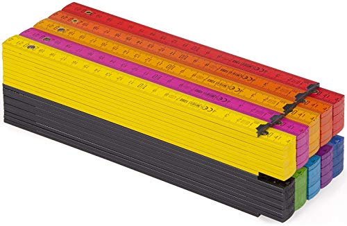 Metrie Block52 Holz Zollstock/Zollstöcke 10X Stück|2M Langer Gliedermaßstab, Meterstab Mit Duplex-Teilung - Bunt (Block52-10X Bunt) Hergestellt In Der