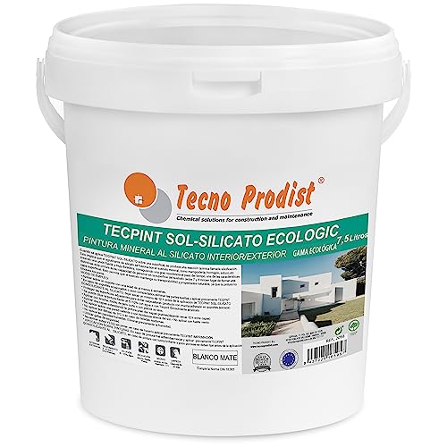 Tecno Prodist Tecpint Sol-Silicate Ecologic (7,5 Litri) Idropittura Minerale Ai Silicati Per Esterni Ed Interni, 100% Naturale. Pareti E Soffitti Tras