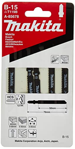 Makita A-85678 - Blister De 5 Hojas De Calar Hcs Corte Basico Para Madera Clase T119B 12 Dpp 50Mm Dientes Tipo B