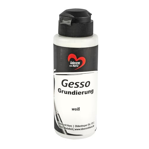 Ideen Mit Herz Gesso | Primer Premium Per Colori Acrilici E A Olio | Altamente Coprente | 120 Ml (Bianco)