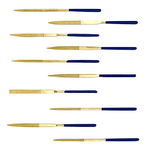 Goiyzttr Set Di Lime Ad Ago Diamantato 10 Pezzi Di Mini Set Di File Rivestito Rivestiti In Titanio Per Metallo Vetro Ceramica Gioielli Intaglio 3 * 14