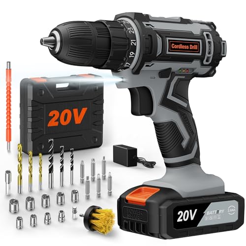 Avvitatore A Batteria 20V, Trapano Avvitatore Batteria 42Nm Max, 2 Velocità, 25+1 Coppia, Led Luce, Mandrino Da 3/8 Di Pollice, Con Batteria Da 2.0Ah