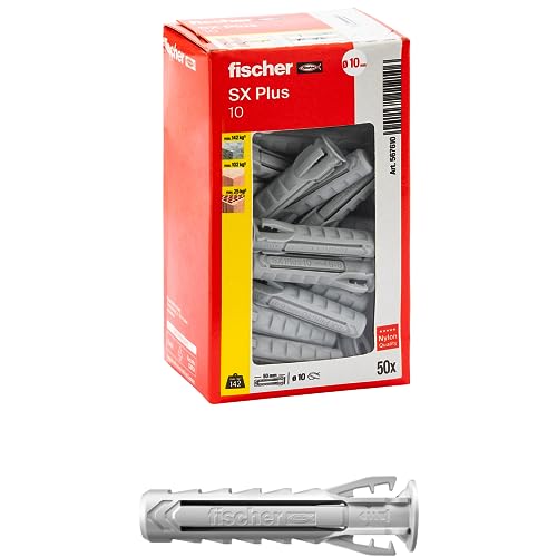 Fischer 50 Tasselli Sx Plus 10X50 Mm Per Muro Pieno, Mattone Forato, Muratura, Calcestruzzo, Per Il Fissaggio Di Lampadari, Mobili, Pensili, Mensole,