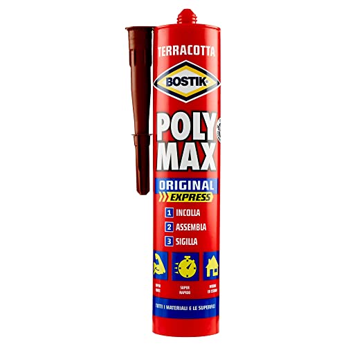 Bostik Poly Max Original Express Terracotta Colla Di Montaggio E Sigillante Universale Super Rapido E Super Forte Cartuccia 425G Beige