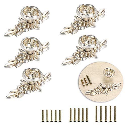 Bstkey Confezione Da 5 Pomelli Per Cassetti A Forma Di Rosa, Maniglie Da Tirare, Per Armadietti, Mobiletti, Armadi, Cassettiere, Con Piastra (100 Mm,