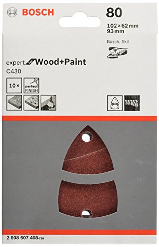 Bosch Accessories 2608607408 Expert Wood 10 Fogli Abrasivi, 102 X 62 Mm, P80 Per Palmare