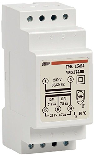 Vemer Vn317400 Trasformatore Tmc 15/24 Da Barra Din Per Servizio Continuo 230V/12-24V, Grigio Chiaro