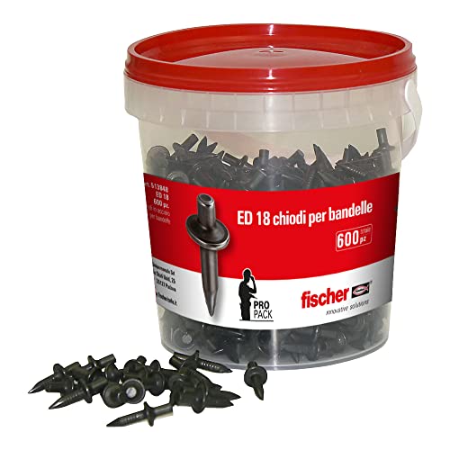 Fischer Ed 18 Box, Chiodi A Percussione, 600 Pezzi, Ideale Per Fissare Bandelle E Gaffette, Fissaggio Senza Preforatura. Il Barattolo Include 600 Chio