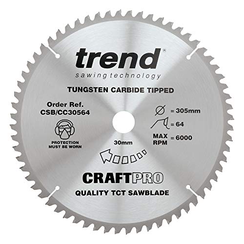 Trend Lama Per Sega Circolare Craftpro Tct A Gancio Negativo, Diametro 305 Mm X 64 Denti X Foro 30 Mm, Punta In Carburo Di Tungsteno, Csb/Cc30564