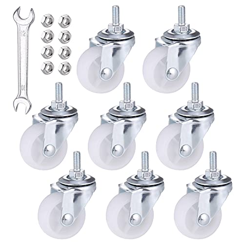 Zocipro 8 Pezzi Ruote Per Carrello (M4X15Mm) Ø37Mm Ruota Girevole Con Gambo Filettato Ruote Per Mobili Con Chiave Inglese E Dadi Esagonali