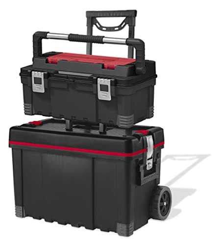 Keter 17181110 Carrello Con Cassetta Degli Attrezzi Master Pro In Plastica, Colore: Rosso/Argento