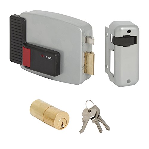 Cisa 111611801, Serratura Elettrica Da Applicare, 12V, Verniciato Grigio Alluminio, Entrata 80, Mano Destra, Cilindro A Tubo