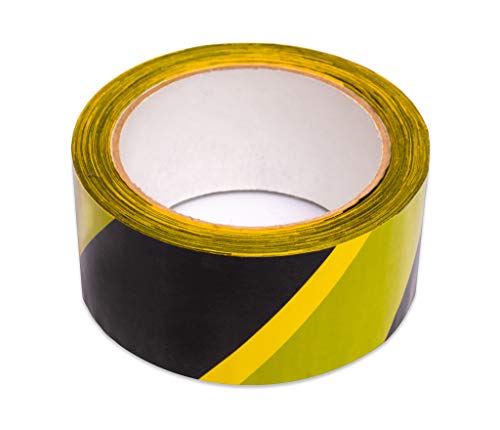 Nastro Segnaletico Adesivo Di Sicurezza, Giallo E Nero, Per Marcatura Di Aree Pericolose E Applicazione Di Distanze Sicure, 48 Mm X 33 Metri (150 Mikr