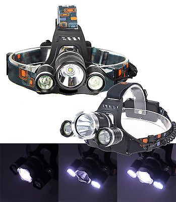 Torcia Lampada Frontale Led Ricaricabile 3 Led 5000 Lumen Cree T6 R5 Rj3000