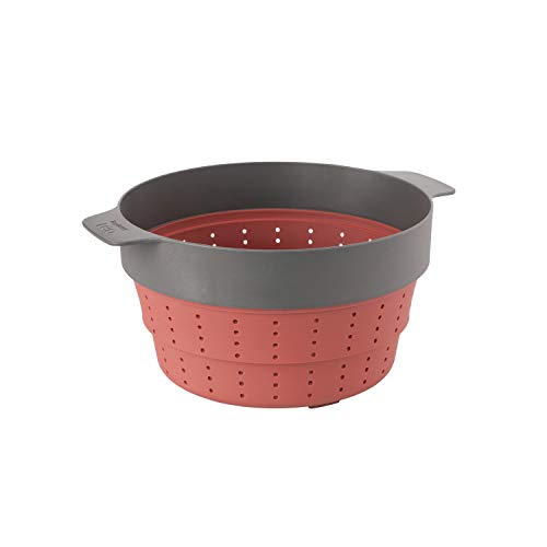 Berghoff 3950152 Cestino Per Il Vapore E Filtro Multifunzione Pieghevole, In Silicone, Colore: Rosa E Grigio, Nylon, Nero, Rosso