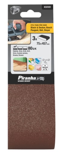 Black+Decker X33101-Xj Nastri Abrasivi, 75 X 457 Mm, Grana 80, 3 Pezzi
