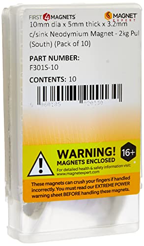 Magnete Neodimio Per Arti, Artigianato, Produzione Di Modelli, Fai -Da -Te, Hobby, Ufficio E Casa - 10Mm Dia X 5Mm Di Spessore X 3,2Mm C/Lavello - 2Kg