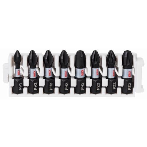 Bosch Accessories 8 Pz. Di Bit Avvitamento Phillips (Impact Control, Ph Und Pz Bits, Lunghezza 25Mm, Pick And Click, Accessorio Avvitatore A Impulsi)