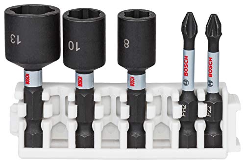 Set Bosch Professional Da 5 Pz. Di Bussole E Bit Avvitamento Impact Control (Pick And Click, Accessorio Per Avvitatore A Impulsi)