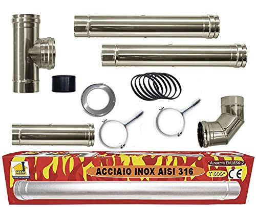 Kit Inox Tubi Canna Fumaria Stufa Pellet Dn 80 Tubo Acciaio 316 No Nero 600 Ce Made In Italy Uni 1856-2