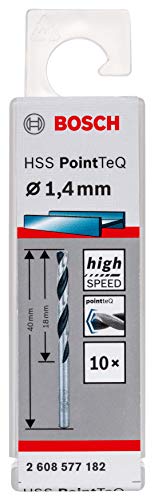 Bosch Professional 2608577182 Hss Pointteq (1,4 X 18 40 Mm) - Set Da 10 Pezzi Di Punte Elicoidali Per Trapano Metallo, Acciaio, Fusione O Plastica, Gr