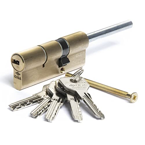 Cisa 10E3079000000C5, Cilindro Europeo Asix, Ottone Smerigliato, 50/30 Mm, Predisposizione Per Pomolo Con Gambo Accorciabile, 5 Chiavi