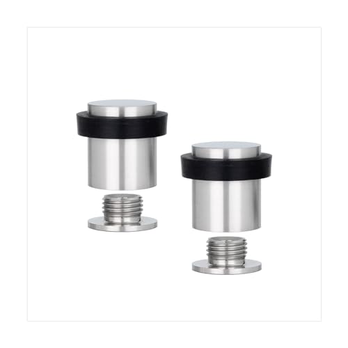 Evi Herrajes | Pack Con 2 Fermaporte | 25 X 25 Mm | Base Filettata | Gomma Nera | Acciaio Inox | Finitura Opaca | Compresi Vite + Tassello Di Fissaggi