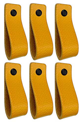 Brute Strength - Maniglie In Pelle Per Mobili - Giallo Ocra - 6 Pezzi - 16,5 X 2,5 Cm - Maniglia Per Mobili, Maniglia Per Porte Per Cucina, Bagno, Arm