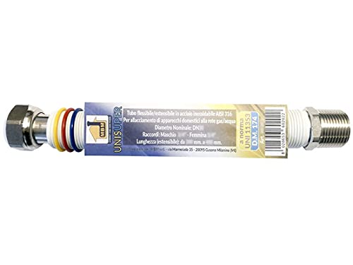 Tubo Flessibile Estensibile Gas Acqua Inox 1/2' 75/130 Mm Unisuper Uni 11353 Dm 174 Bianco