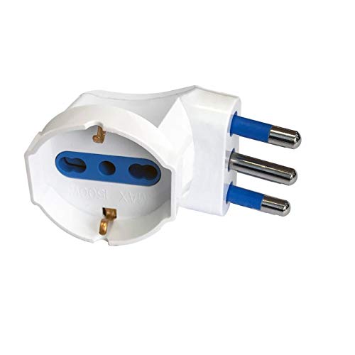 Adattatore Riduttore Angolare Spina 16A Presa Trivalente 10 16A + Schuko Salvaspazio, Bianca