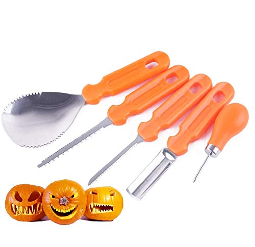 Iwobi 5 Pezzi Strumenti Di Intaglio Della Zucca,Set Per Intaglio Di Zucca Di Halloween In Acciaio Inox Per Bambini Halloween